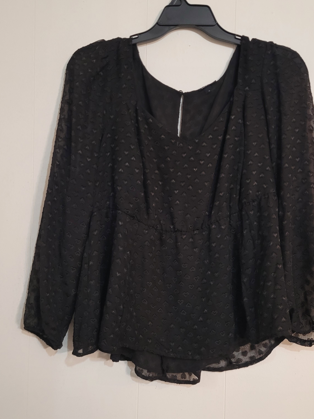 Torrid Black Long Sleeve Heart Print Puff Sleeve Peplum Chiffon Blouse Size 0